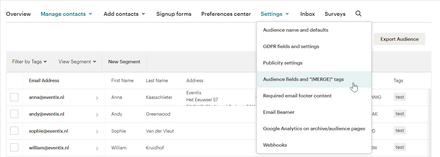 merge tags mailchimp