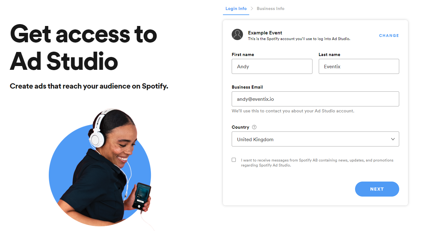 Create account spotify ad studio video ads